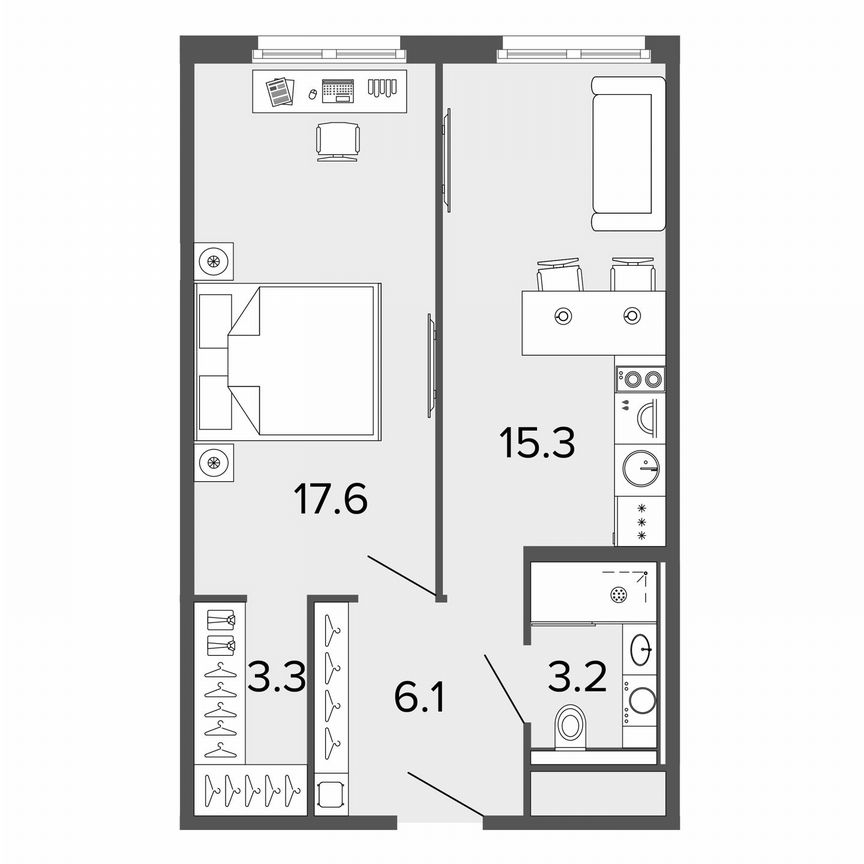 1-к. апартаменты, 45,2 м², 6/13 эт.