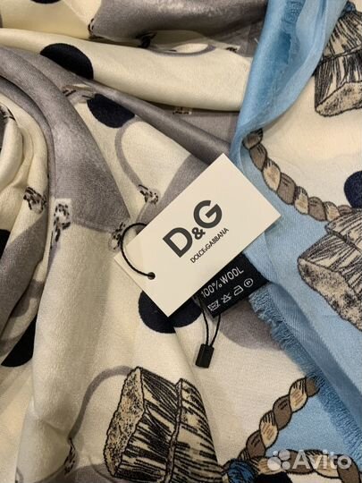 Шерстяной платок шаль DG Dolce Gabbana голубой