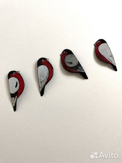 Брошь, горячая эмаль, снегирь