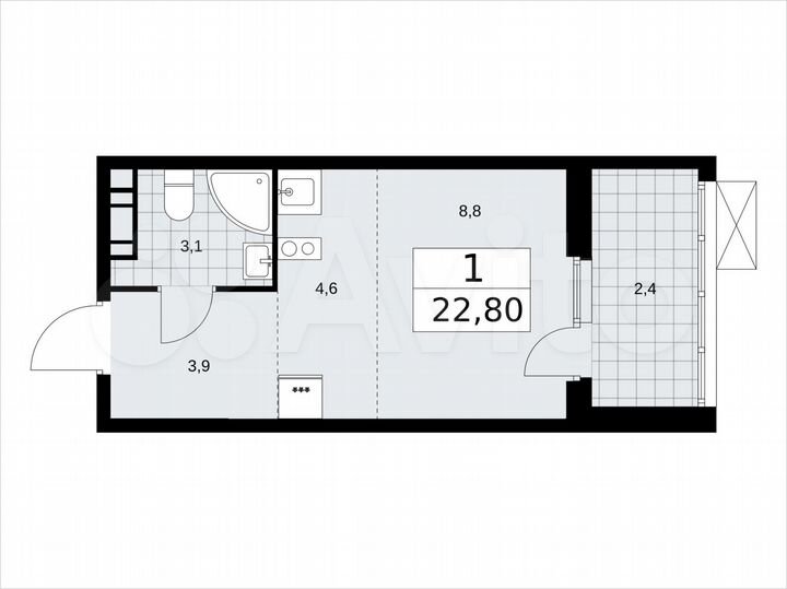 Квартира-студия, 22,8 м², 6/17 эт.