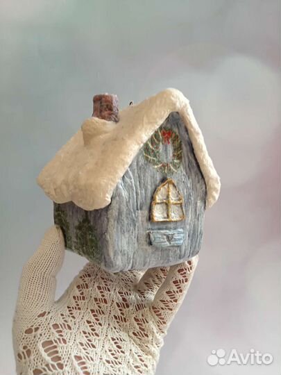 Ватная ёлочная игрушка Домик