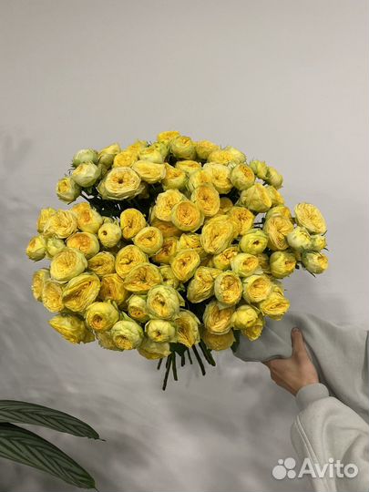 Букет из пионовидных кустовых желтых роз
