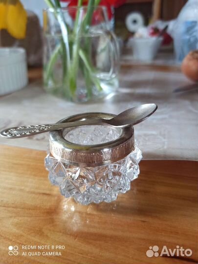 Солонка хрустальная СССР с мельхиором