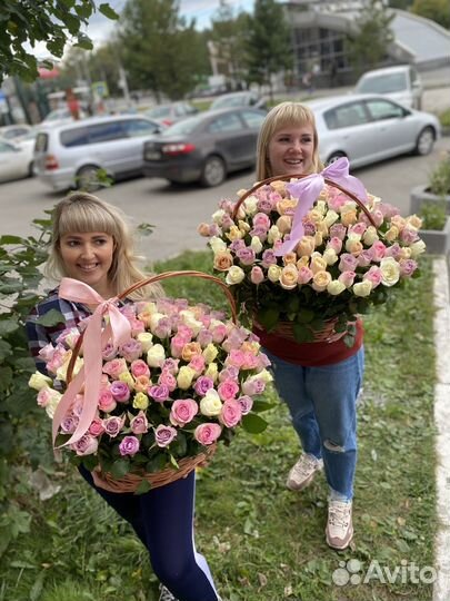 101 роза в корзине на 14 февраля с доставкой