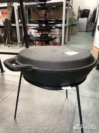 Казан вок чугунный с крышкой сковородой 6 л