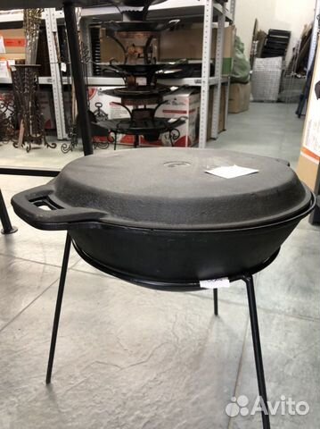 Казан вок чугунный с крышкой сковородой 6 л