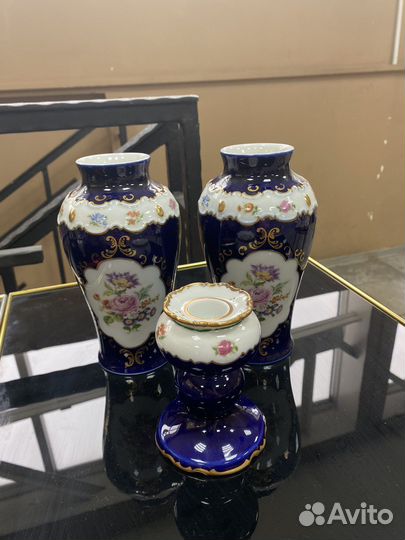 Echt cobalt 2 вазы и подсвечник