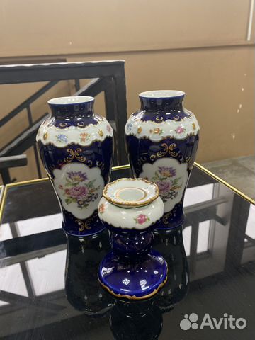 Echt cobalt 2 вазы и подсвечник