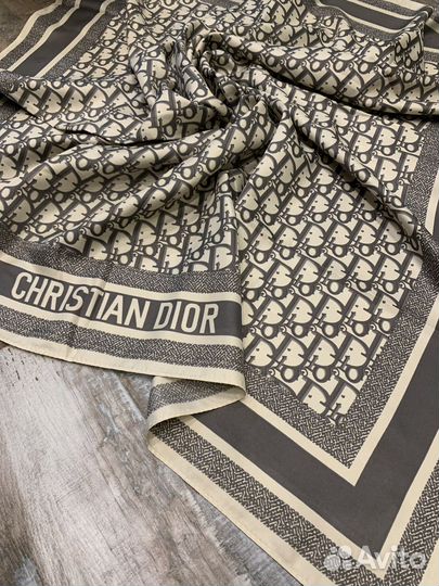 Шелковый платок бандана Dior серый новый