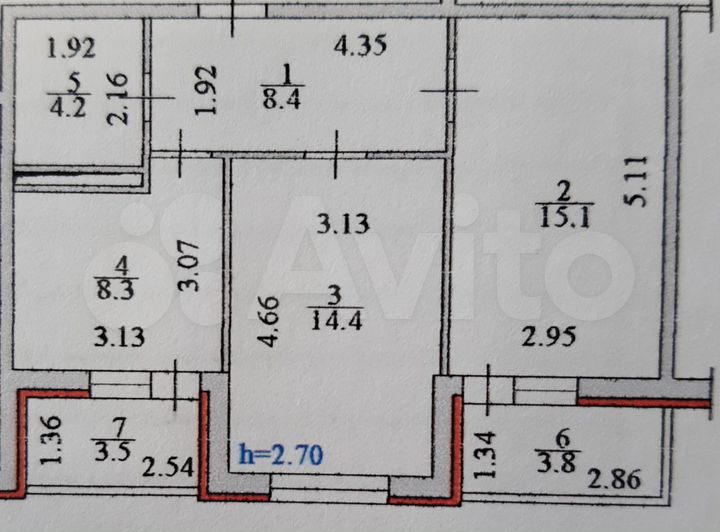 2-к. квартира, 54 м², 9/9 эт.
