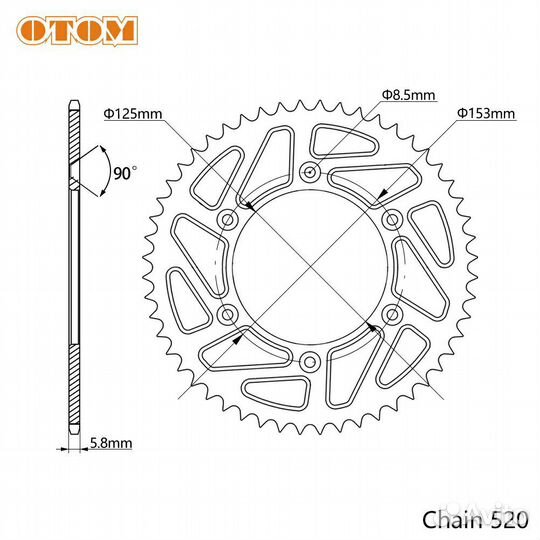 Звезда ведомая otom (ступица Honda) 49Т 6х125х153