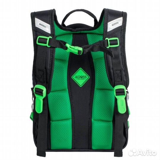 Рюкзак школьный эргоном.спинка Across 178 35*26*14 мал + пен, меш сер/зел 24-178-3