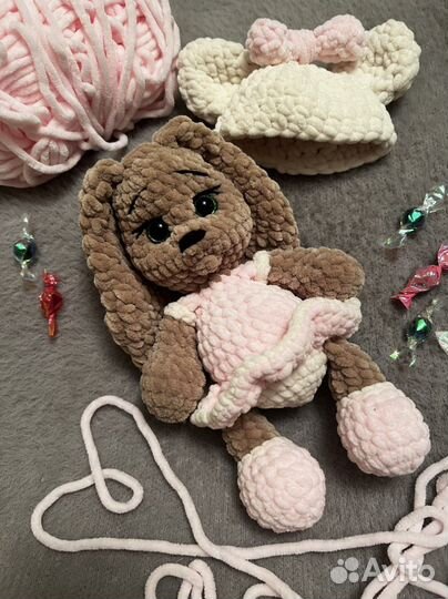 Вязаные игрушки зайка, заяц, зайчик