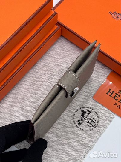 Кошелёк Hermes натуральная кожа серый