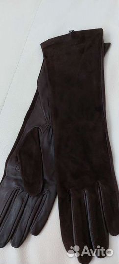 Женские длинные перчатки из лайковой кожи с замшей