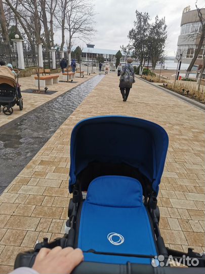 Коляска bugaboo buffalo 2 В 1 синяя на шасси black