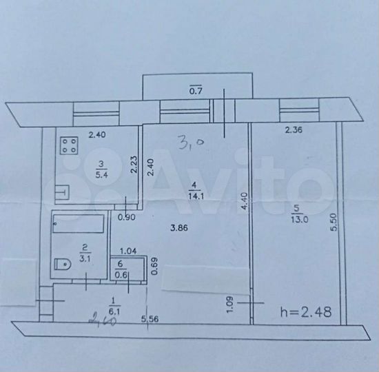 2-к. квартира, 42,3 м², 2/5 эт.
