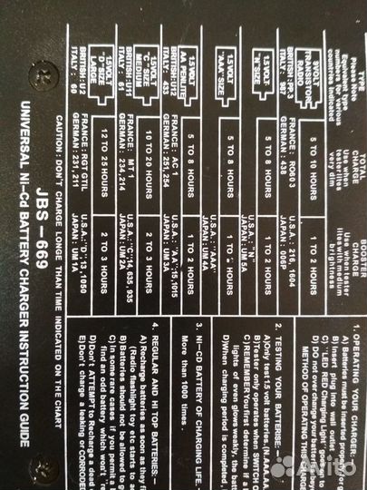 Зарядка для аккумуляторов MG Jacobs jbs-669