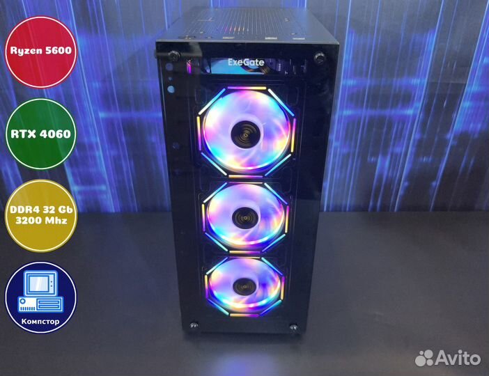 Мощный пк 2024 AMD5600-RTX4060-32DDR4-VSU74532-A520