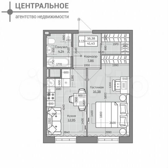 1-к. квартира, 41,4 м², 2/25 эт.