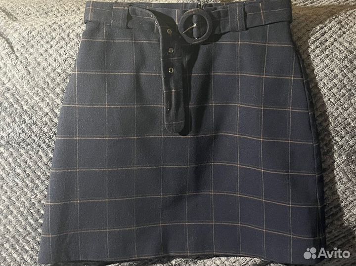 Юбка мини в синюю клетку