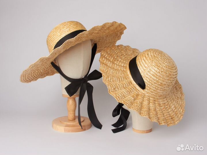 Шляпа соломенная White and Blue с широкими полями