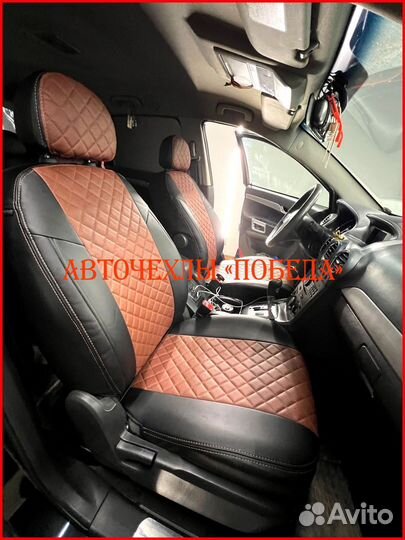 Чехлы Opel Antara из экокожи чёрно-коричневые Ромб