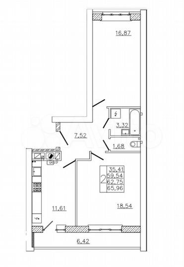 2-к. квартира, 66 м², 10/10 эт.