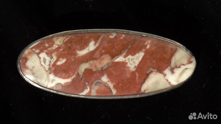 Старинная серебряная брошь яшма 84 проба царизм