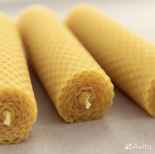 Набор свечей из воска 13 см х 3 см, 4 шт медовые