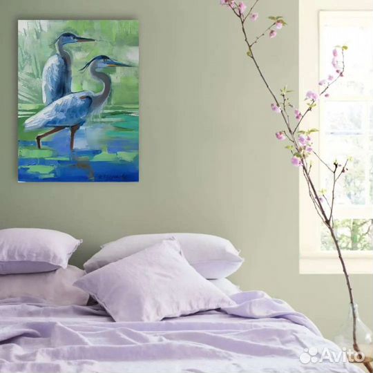 Картина маслом на холсте Цапли
