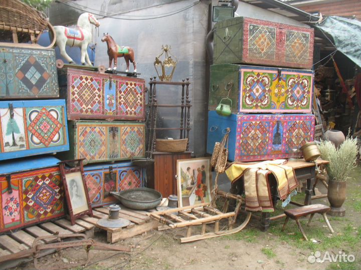 Расписной сундук короб лубяной с росписью