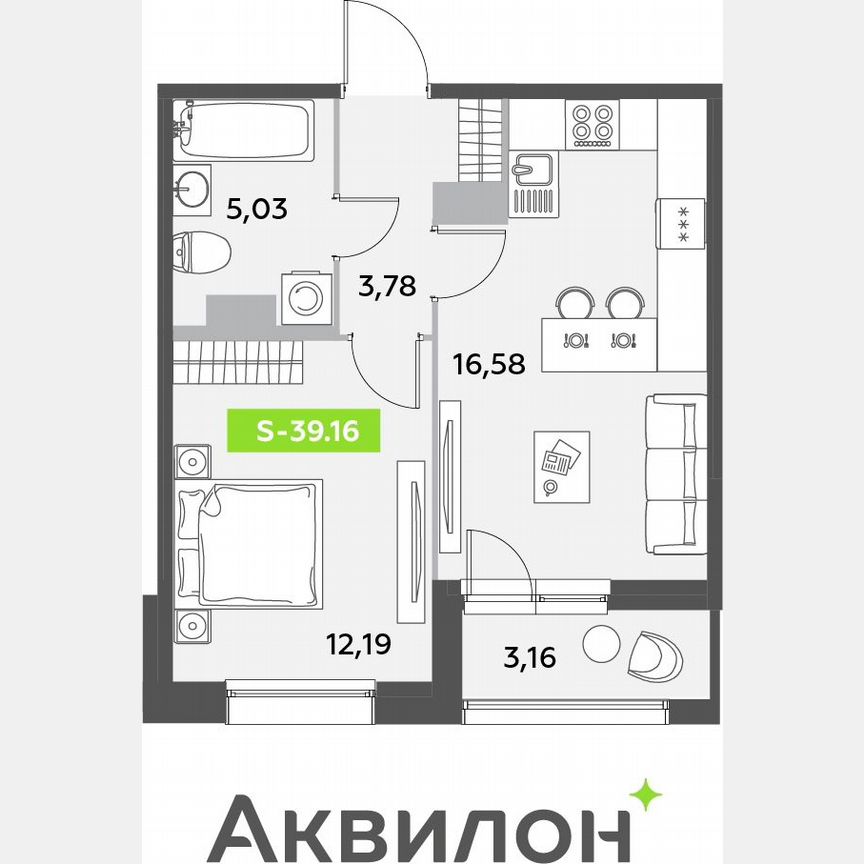 1-к. квартира, 39,2 м², 4/12 эт.