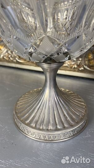 Конфетница хрустальная с серебром Флоренция винтаж