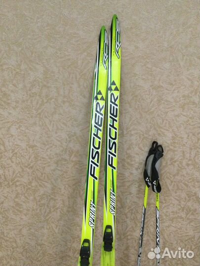 Лыжные ботинки 39, лыжи, палки, чехол fisher