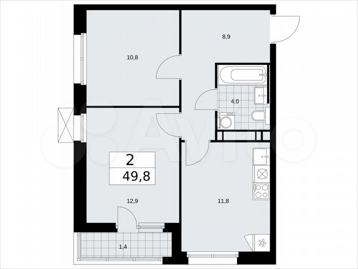 2-к. квартира, 49,8 м², 12/13 эт.