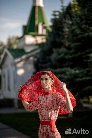 Платок неспадающий красный на крещение