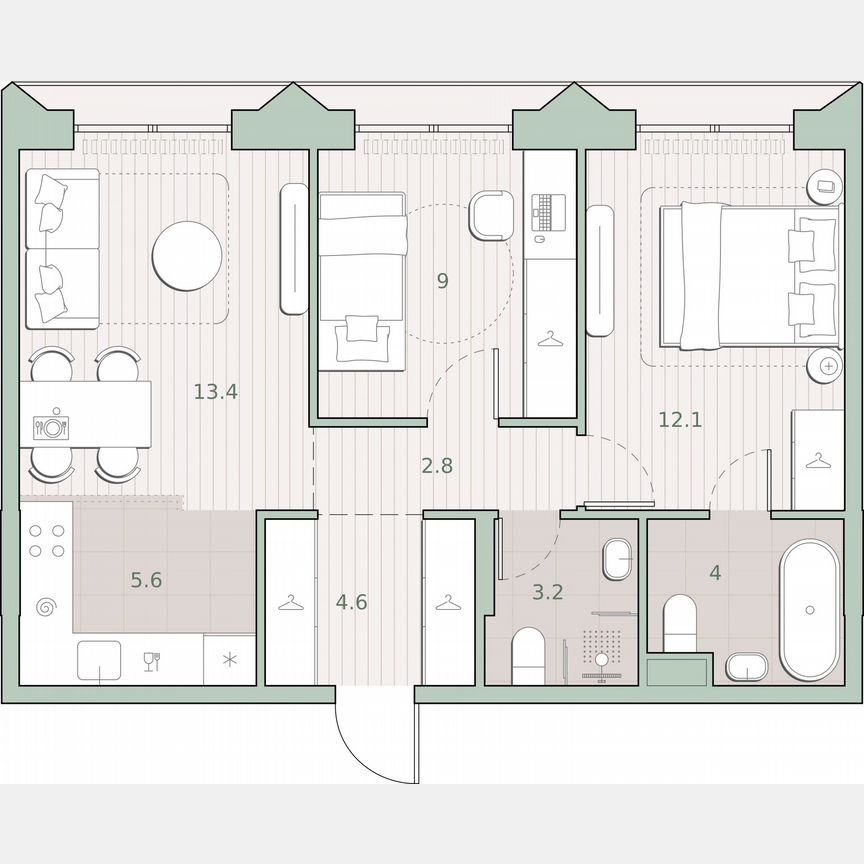 2-к. квартира, 54,7 м², 3/13 эт.