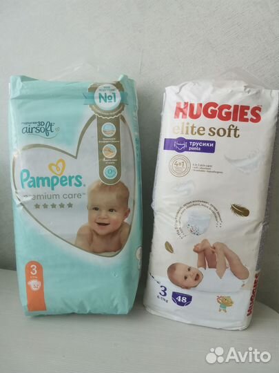Подгузники pampers premium care,huggies elite soft