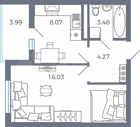 1-к. квартира, 33,9 м², 4/16 эт.