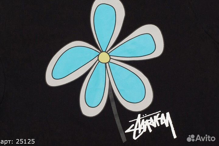 Футболка Stussy blue flower Чёрная