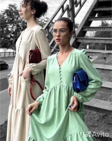 Платье летнее зеленое в пол