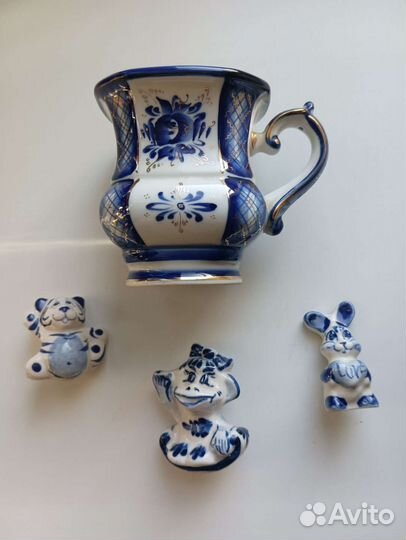 Гжель чашка и фигурки