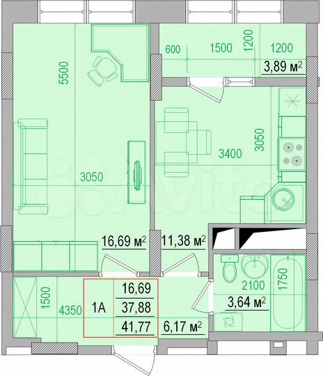 1-к. квартира, 41,8 м², 10/18 эт.