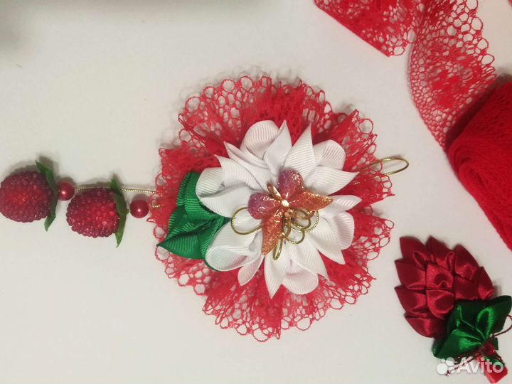 Набор: резиночка, повязка и заколка Малинка