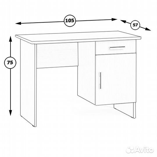 Стол письменный мд-109, цвет ясень шимо светлый/ясень шимо тёмный, шхгхв 105х57х75 см., не универсал