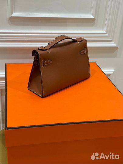 Hermes kelly pochette свифт коричневая