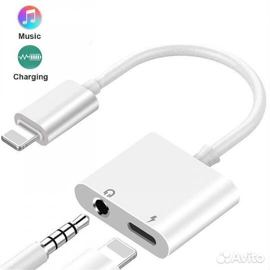 Переходник адаптер с айфона на наушники и зарядку