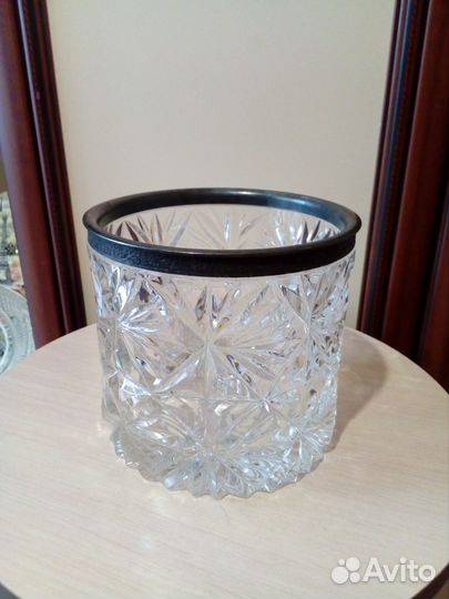 Ваза высокая, хрусталь + мельхиор