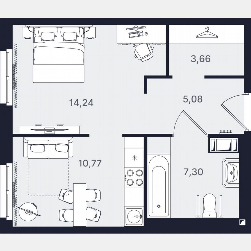 1-к. апартаменты, 41,1 м², 13/24 эт.